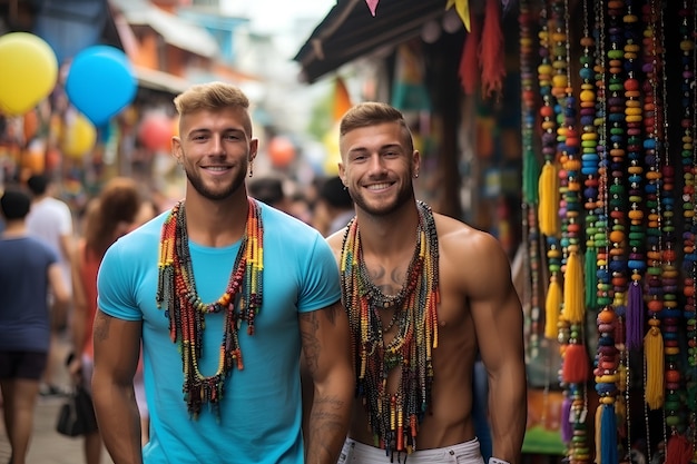 Dos jóvenes gays musculosos y muy guapos vestidos