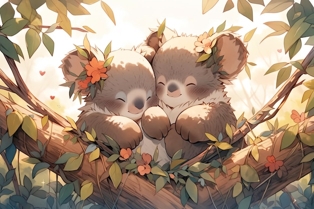 Dos koalas enamorados abrazados