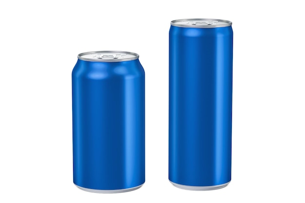 Foto dos latas metálicas azules en representación 3d