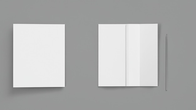 Dos libros blancos vacíos sobre un fondo gris.