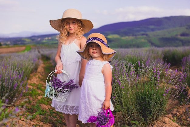 Dos lindas hermanas viajan a través de la hermosa naturaleza.