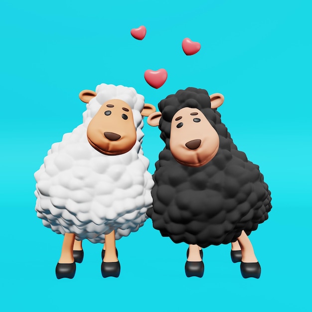Foto dos lindas ovejas amigas representación 3d día de la amistad día de san valentín pijamas impresión baby shower invitación de fiesta infantil