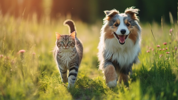 dos lindos amigos peludos con IA generativa a rayas