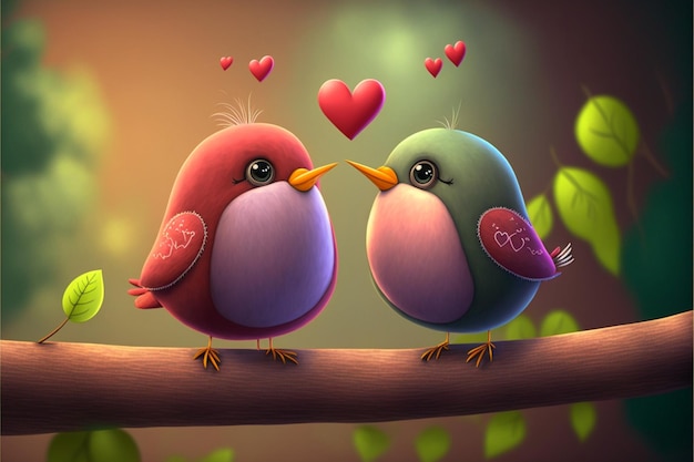 Dos lindos pájaros enamorados corazones romántico Generativo Ai