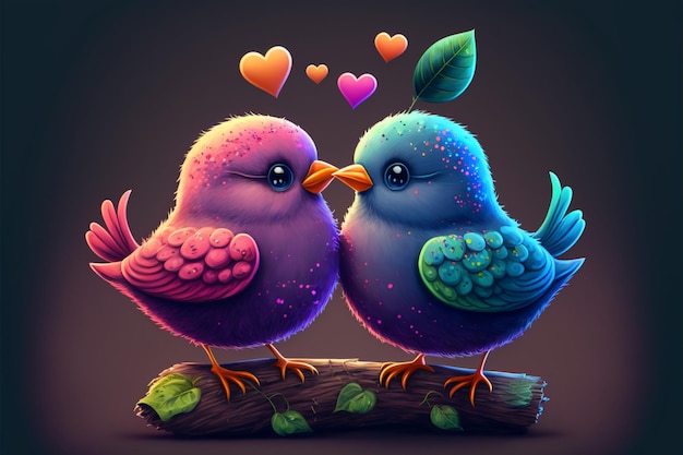 Dos lindos pájaros enamorados corazones romántico Generativo Ai