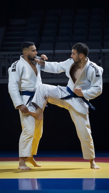Foto los dos luchadores de judoka luchando hombres