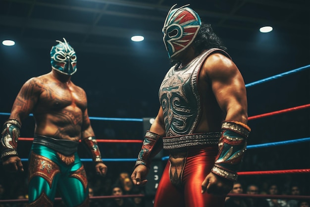 Dos luchadores de lucha libre enmascarados en el ring