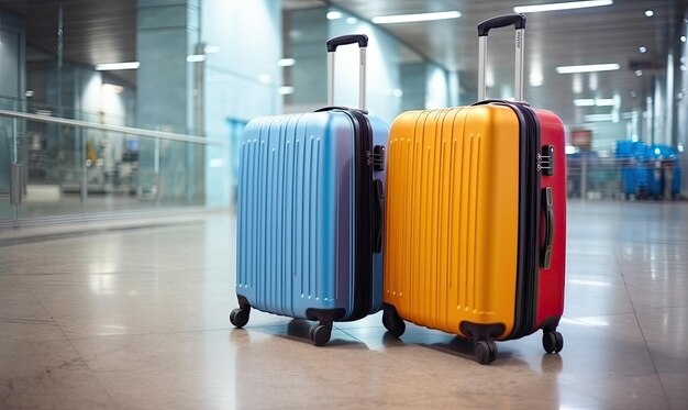 Dos maletas sentadas en el suelo en un aeropuerto