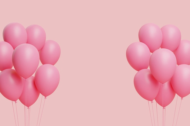 Dos manojos de globos rosas sobre un fondo rosa pastel ilustración 3D