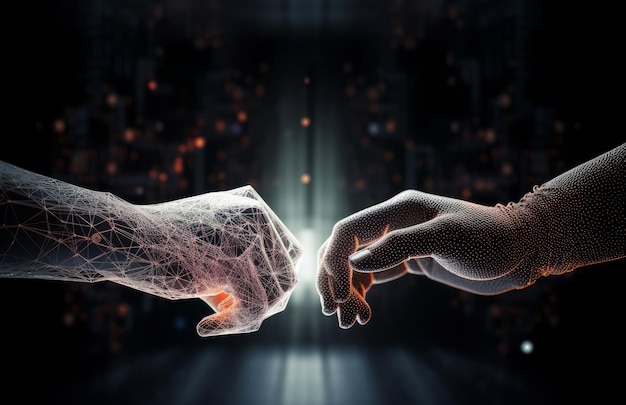 Dos manos temblando frente a un fondo abstracto digital computarizado Ilustración AI GenerativexA
