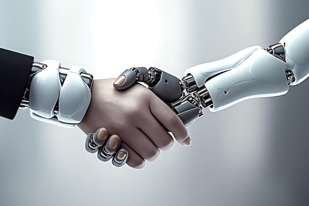 dos manos temblando sobre una mano robótica de un ser humano