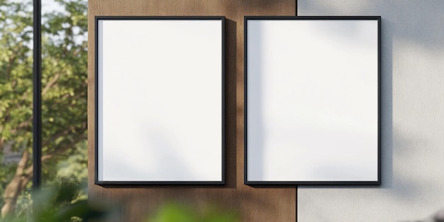 Dos marcos vacíos en una pared listos para obras de arte o fotos
