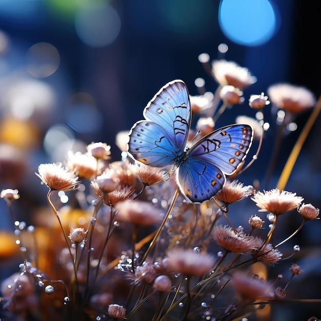 dos mariposas están sentadas en una flor