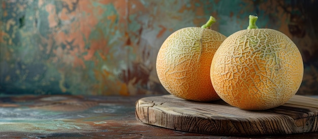 Dos melones en una tabla de madera