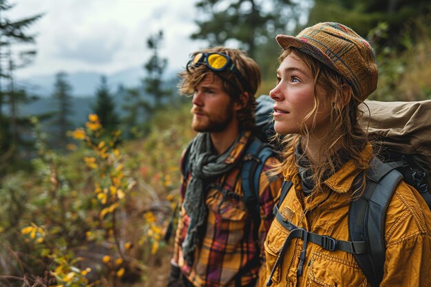 Foto dos mochileros caminando por un camino de la naturaleza