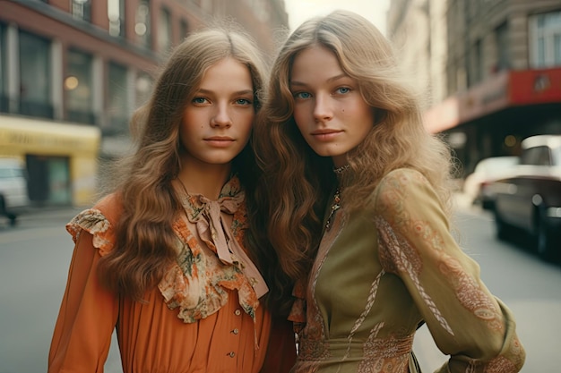 Dos modelos posan para una foto en la sesión de moda de otoño.
