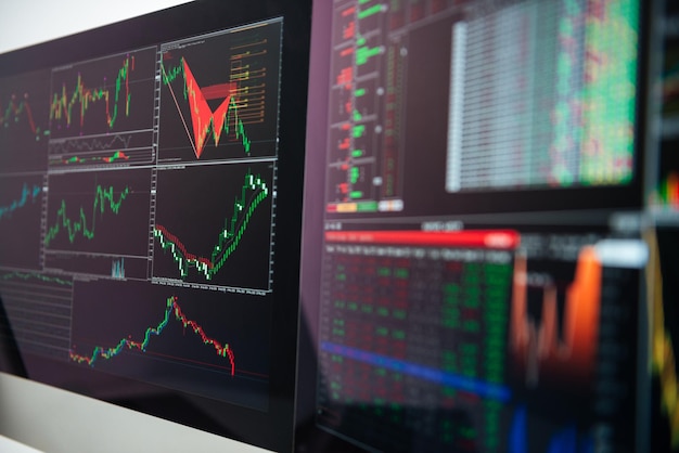 Dos monitores de computadoras con gráficos y gráficos