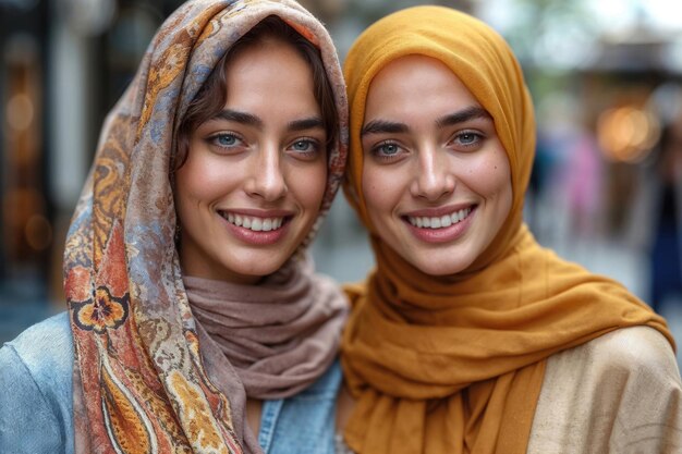 Dos mujeres alegres compartiendo un momento de amistad multicultural