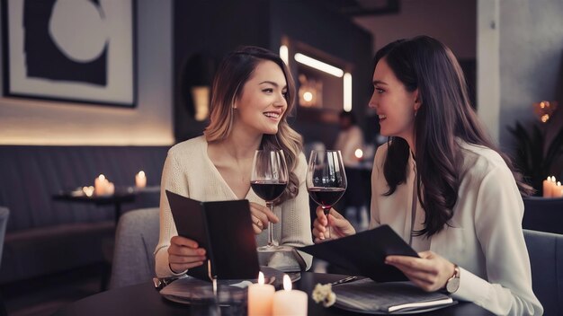 Foto dos mujeres almorzando en el restaurante.