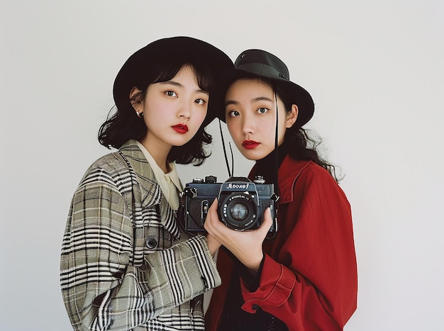 Dos mujeres asiáticas posando con la cámara delante.