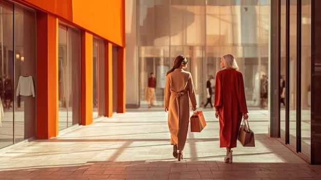 Dos mujeres caminando por el centro comercial