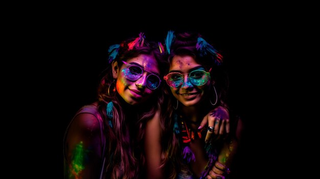 Foto dos mujeres con la cara pintada de colores están sonriendo a la cámara