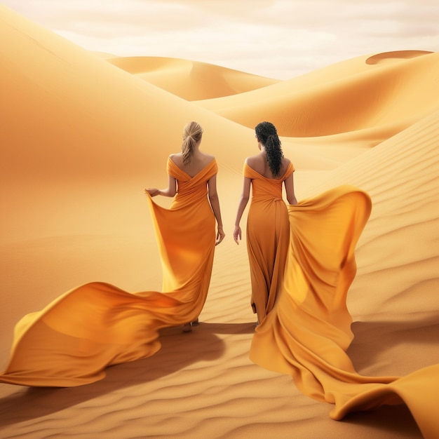 Dos mujeres en un desierto con las palabras "la del medio"