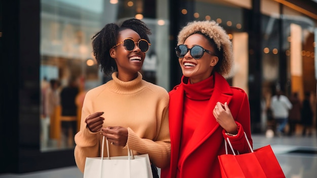 Dos mujeres disfrutando del tiempo de venta de compras