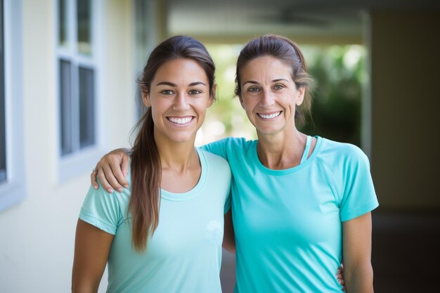 Dos mujeres elegantes de pie juntas irradiando compañerismo y confianza