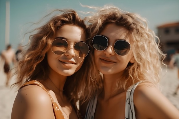 Dos mujeres con gafas de sol, una con gafas de sol con montura dorada.