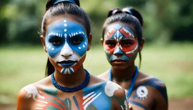 dos mujeres indígenas con caras pintadas