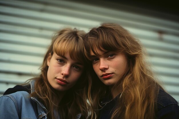 dos mujeres jóvenes posan para una foto frente a una pared