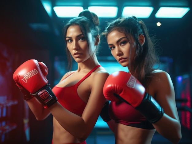 Dos mujeres lindas y calientes en pose de boxeo