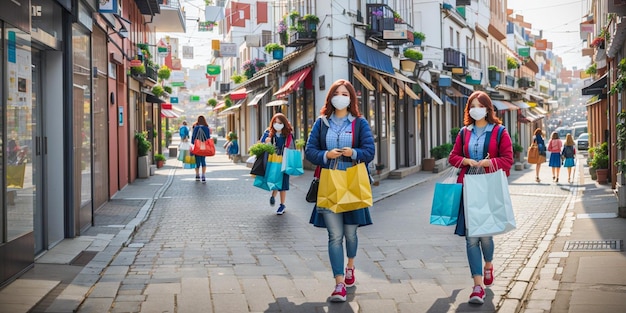 Dos mujeres llevando bolsas de compras en una calle de la ciudad