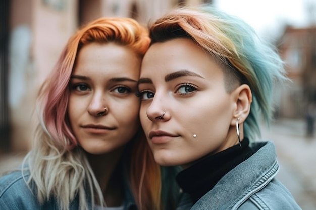 Dos mujeres con el pelo de diferente color posan para una foto.