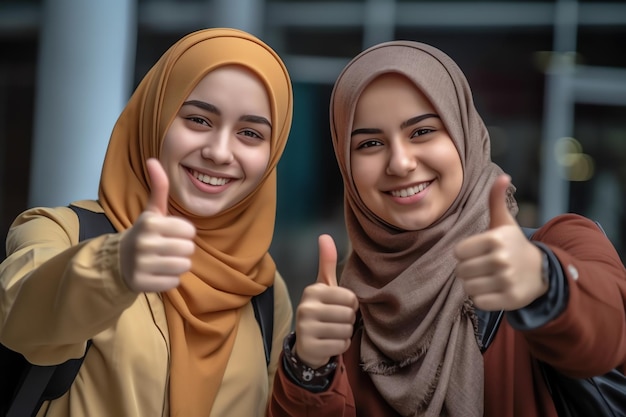 Dos mujeres en pie de hijab con smilling