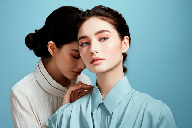 Dos mujeres posan para una foto, una con una camisa blanca.