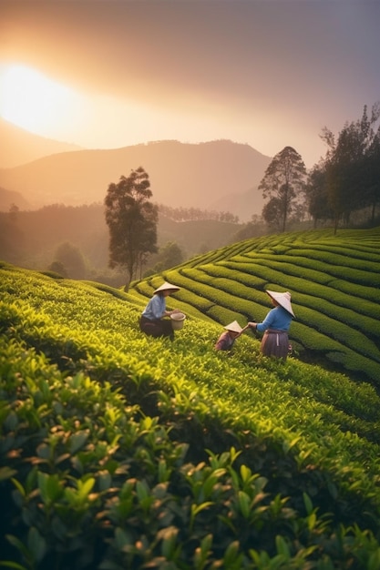 Dos mujeres trabajando en una plantación de té.