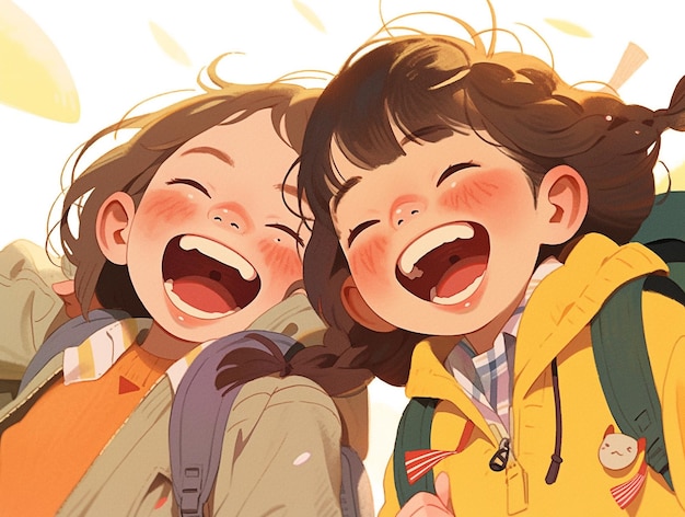 Dos niñas felices van a la escuela ilustración