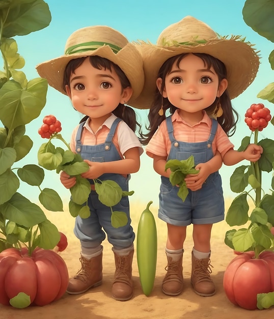 dos niños en un campo de flores con la niña sosteniendo flores.