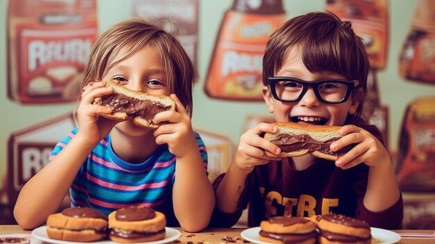 Foto dos niños comiendo pastel niños felices