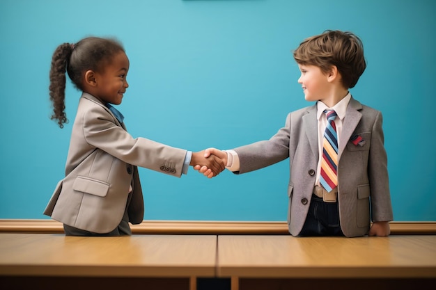 Dos niños dándose la mano simulando acuerdo judicial