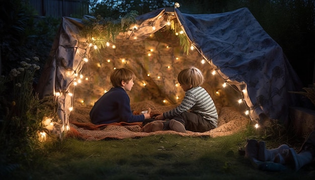 dos niños en el jardín