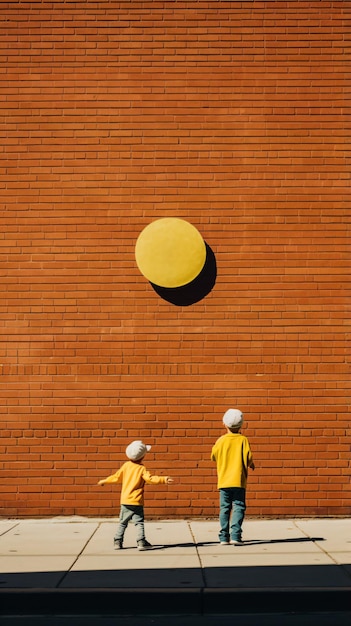 dos niños juegan con una pelota amarilla