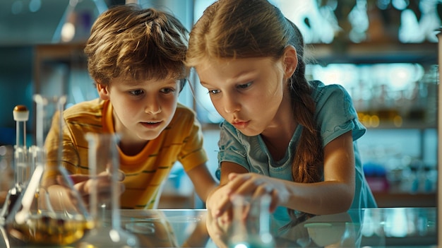 dos niños mirando un juguete con la palabra cita en él