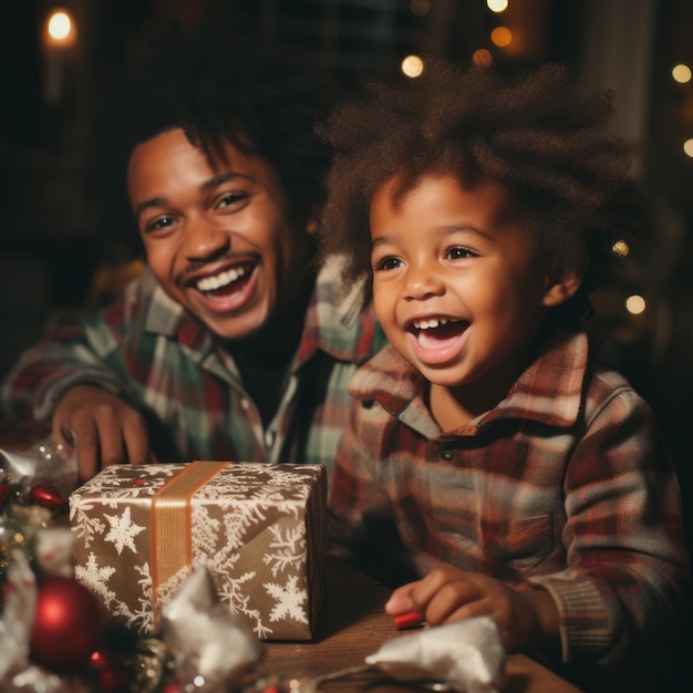 Dos niños negros felices desempaquetando regalos Inteligencia Artificial Generativa