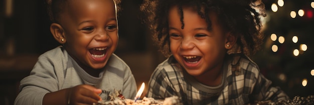 Dos niños negros felices desempaquetando regalos Inteligencia Artificial Generativa