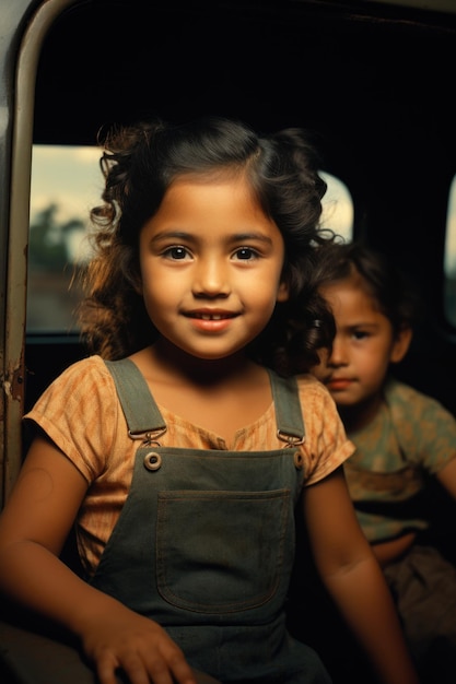 Dos niños sentados en un auto ai