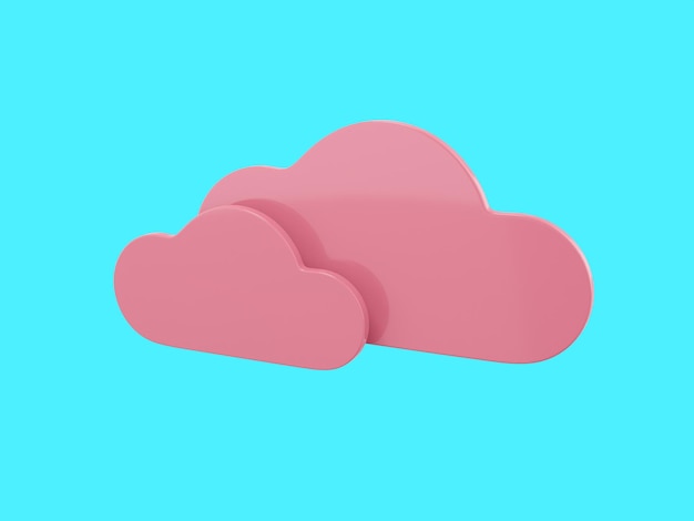 Dos nubes rosadas de un color sobre un fondo plano azul Objeto de diseño minimalista Icono de representación 3d Elemento de interfaz ui ux