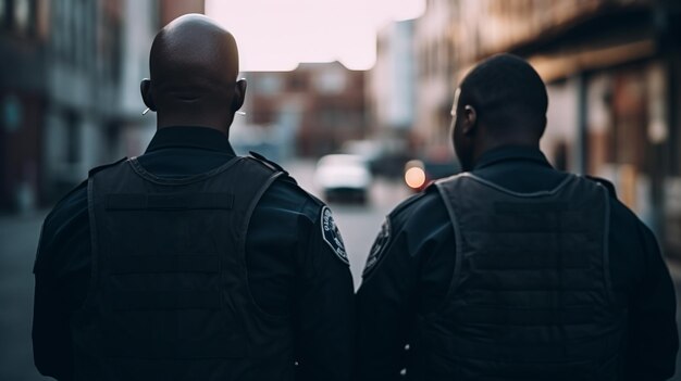 Foto dos oficiales de policía están valientemente listos para proteger y servir